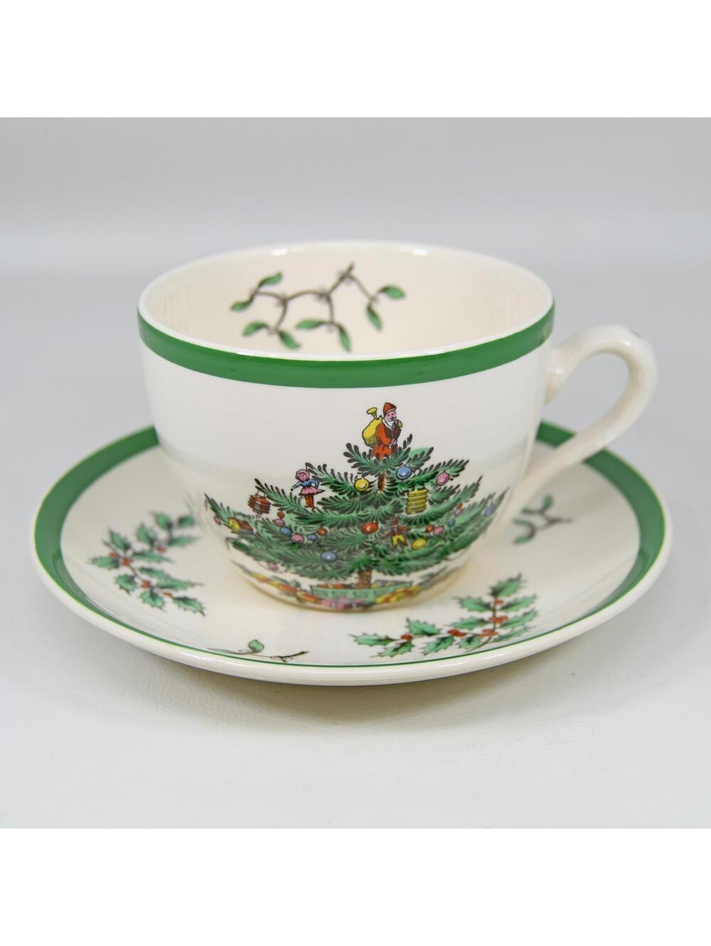 Spode Christmas Tree Tea Cup and Saucer Set of 2 England Santa S3324 Vintage